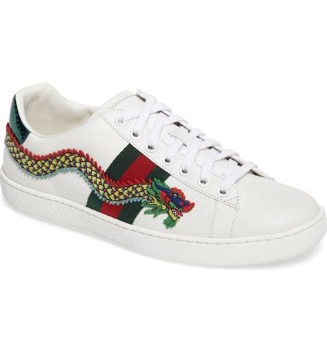 gucci new ace embroidered dragon sneakers silver|Gucci ace tennis shoes.